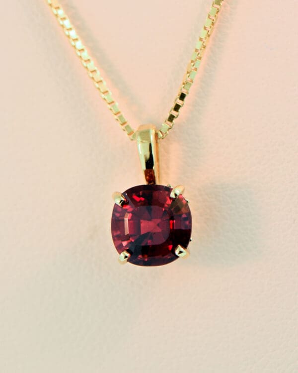 cushion cut red garnet solitaire pendant in gold 3