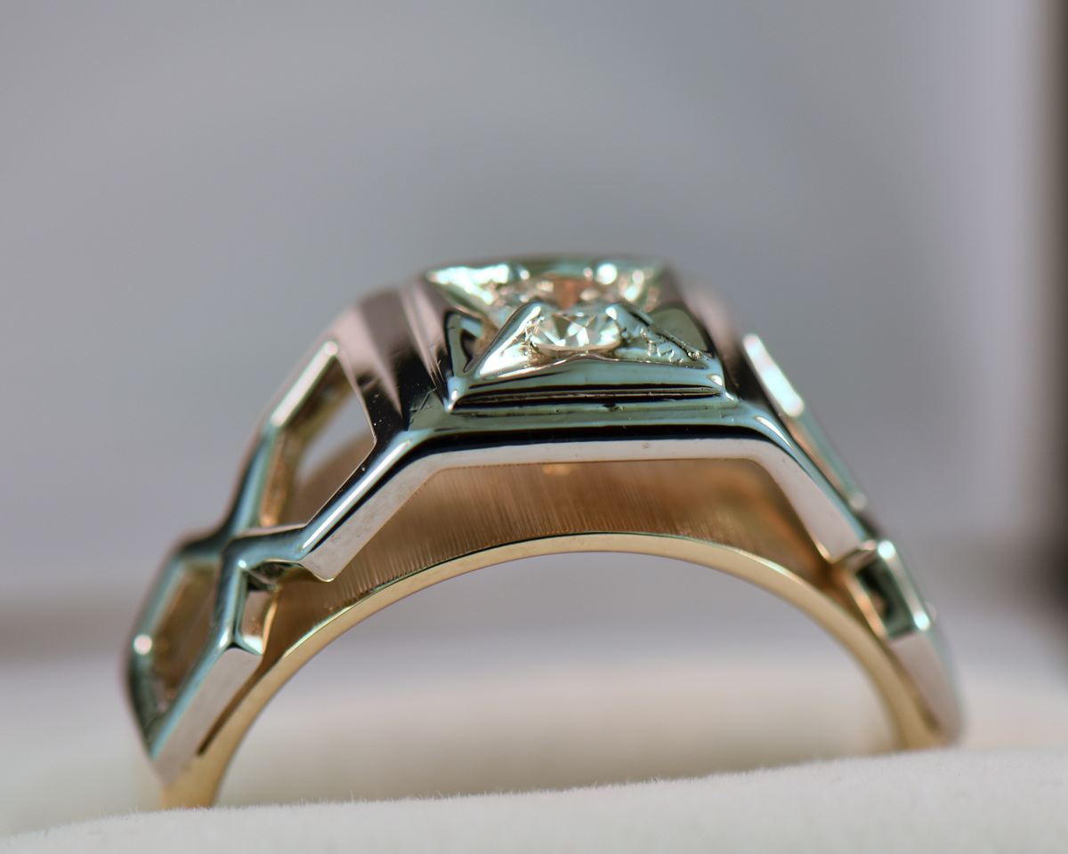 Mid Century Gents Two Tone Diamond Ring, Exquisite Jewelry for Every  Occasion