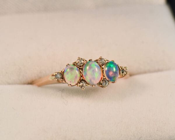 antique edwardian opal and diamond three stone ring