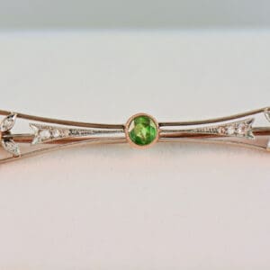 antique russian demantoid green garnet and rose cut diamond brooch