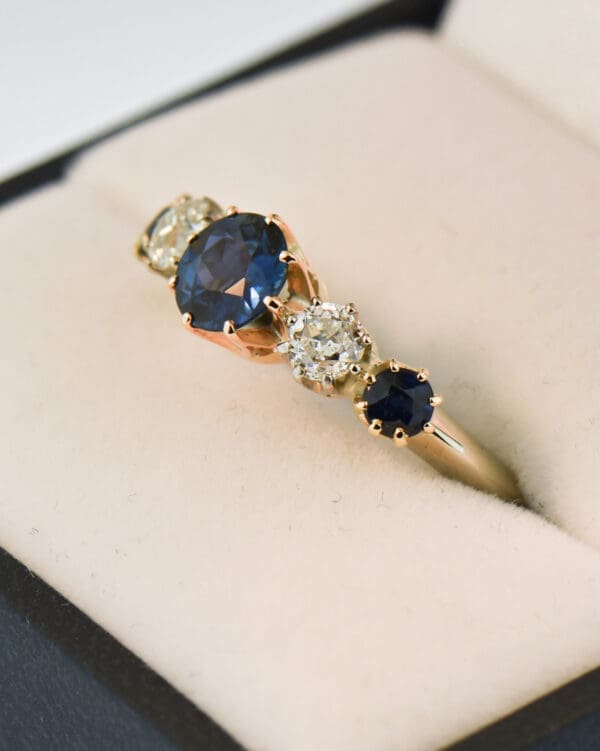 british antique sapphire and diamond 5 stone ring 4