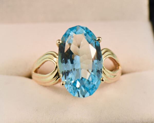 custom cut oval swiss blue topaz cocktail ring