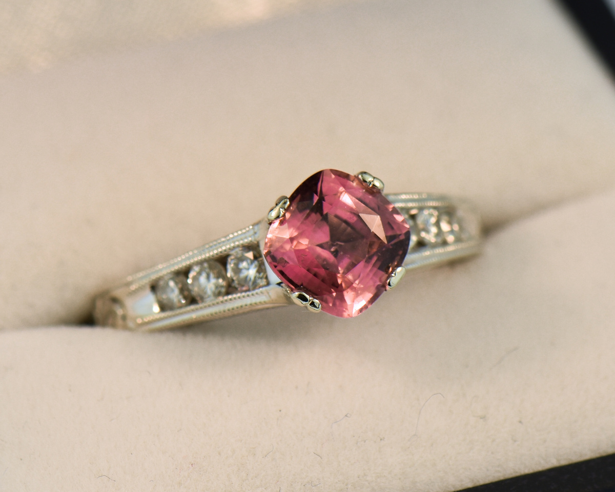 Custom Purple And Pink Sapphire And Diamond Engagement Ring