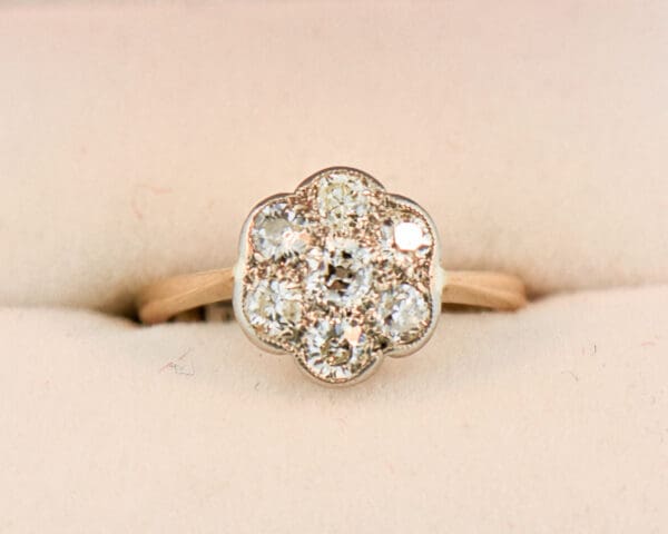 edwardian antique dainty diamond cluster engagement ring