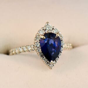 modern pear shape blue sapphire engagement ring