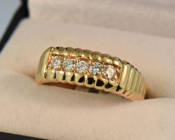 vintage gents 5 diamond band yellow gold