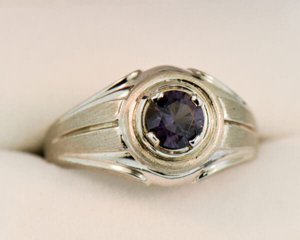 vintage gents ring with round purple spinel