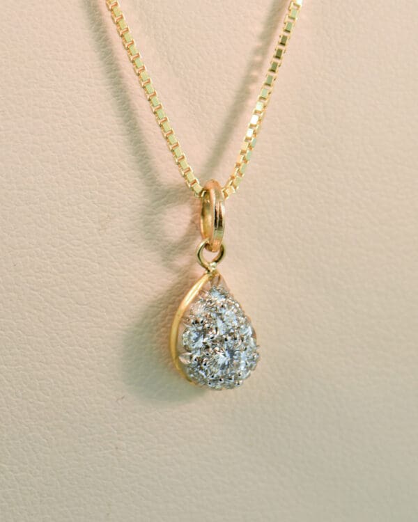 dainty vintage diamond pave teardrop pendant twotone gold