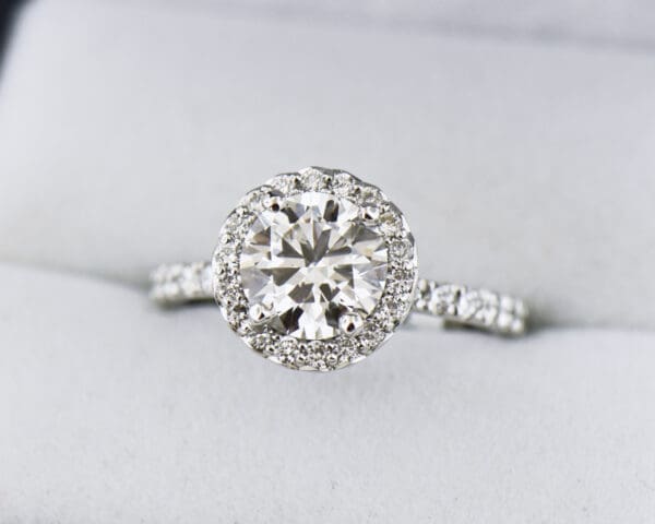 lab created diamond halo engagement ring white gold