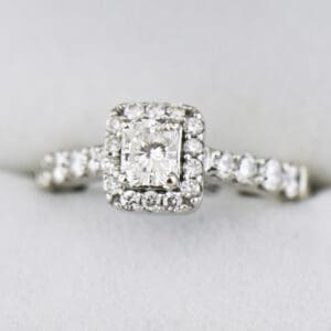 modern estate radiant cut diamond halo engagement ring