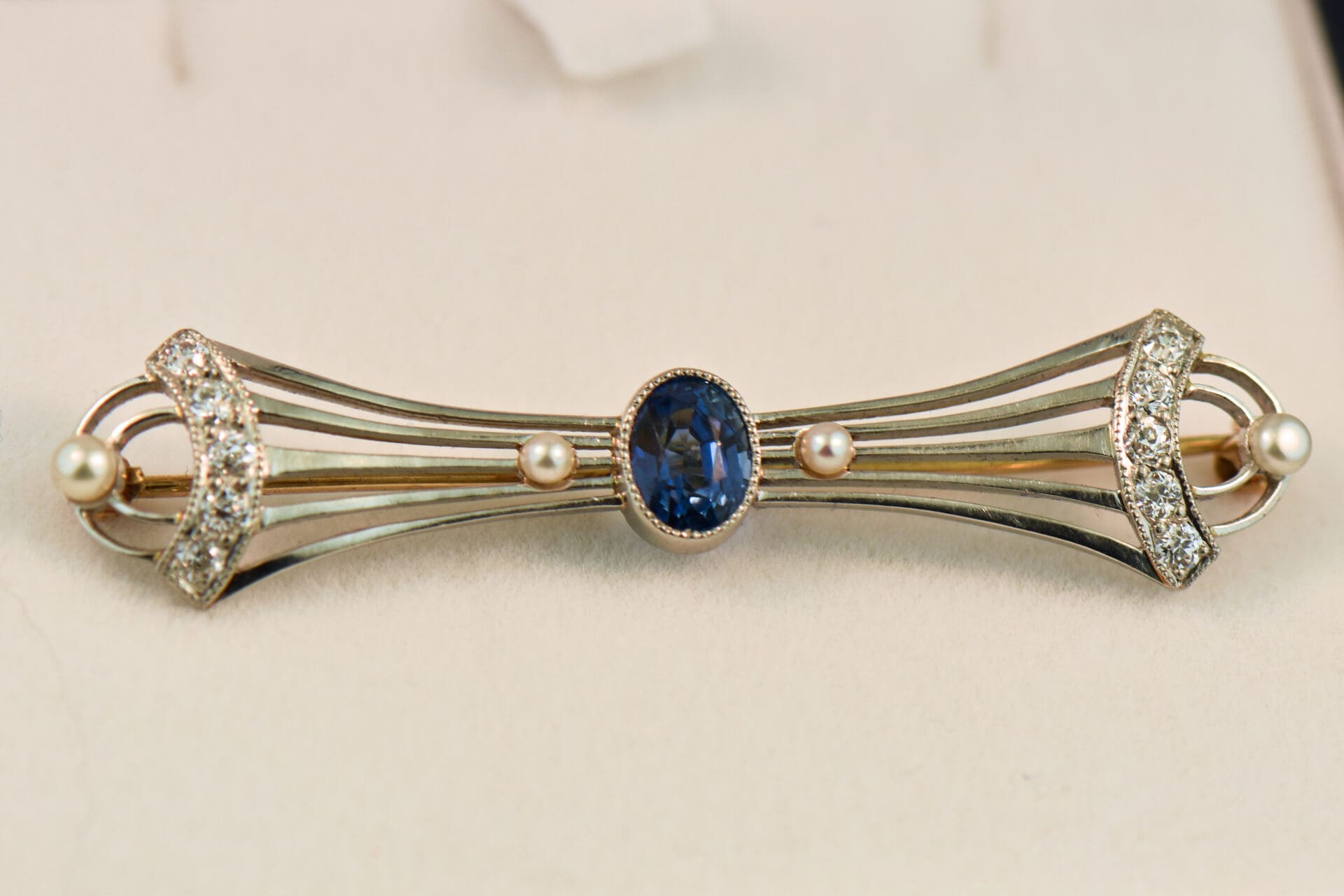 Vintage Bar Pin Diamond Sapphire shops and pearls