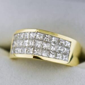 invisiset diamond three row low profile gold diamond band