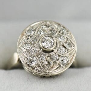 round white gold art deco diamond cluster ring