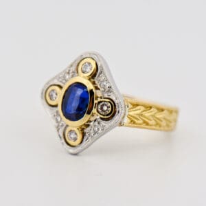 custom ring with untreated ceylon blue sapphire and diamonds