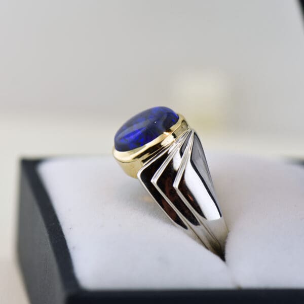 custom unisex twotone gold ring with violet galaxy black opal 3