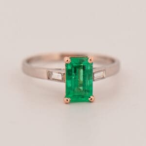 estate platinum emerald and diamond engagement ring