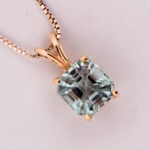 light greenish blue asscher cut aquamarine solitaire pendant