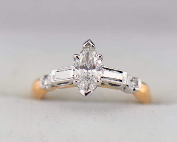 mid century marquise diamond two tone gold engagement ring 4