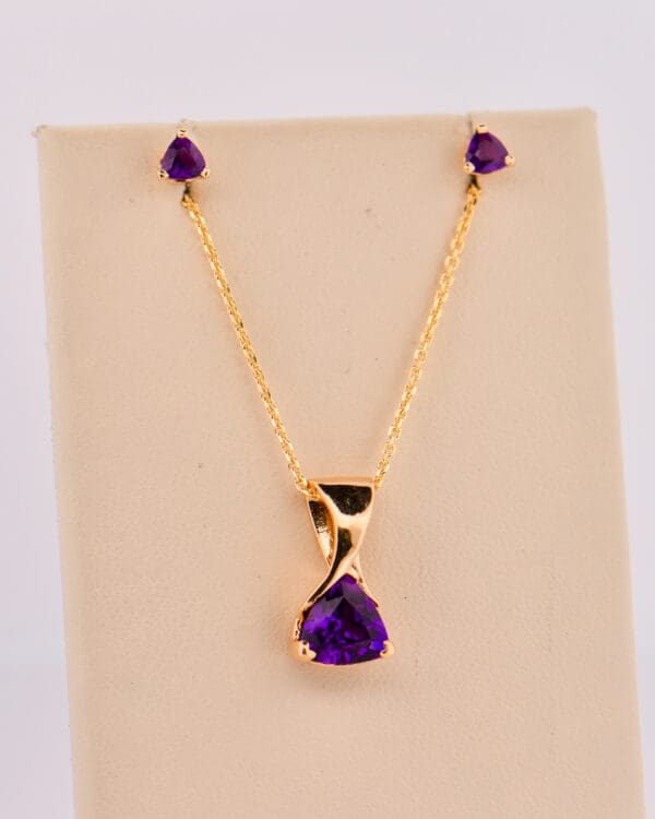 trillion amethyst pendant and stud earring set 4