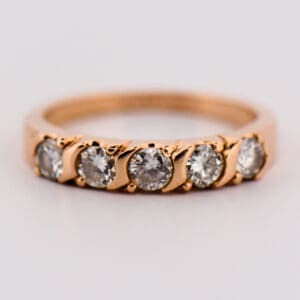 vintage rosy yellow gold diamond 5 stone wedding band 2