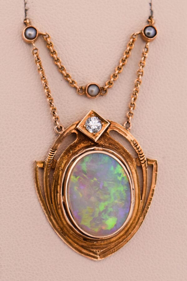 antique art nouveau gold opal diamond and pearl necklace 5