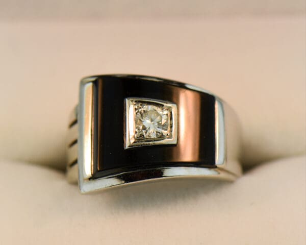 deco gents black onyx buckle ring with diamond accent white gold 3