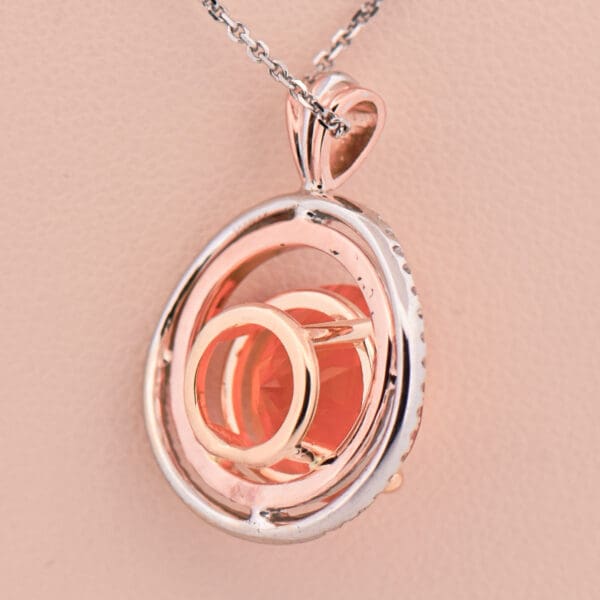 large round mexican fire opal and diamond pendant rose and white gold 2