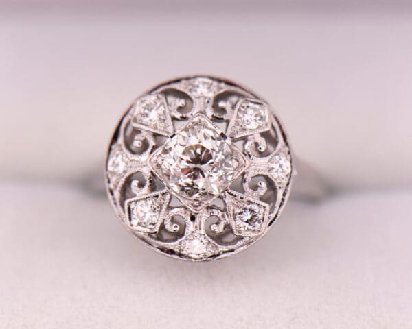 late art deco circular old european cut diamond filigree ring 3