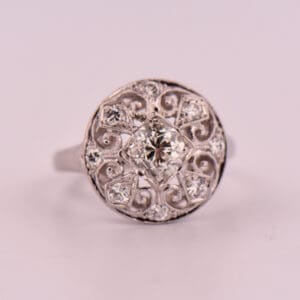 late art deco circular old european cut diamond filigree ring