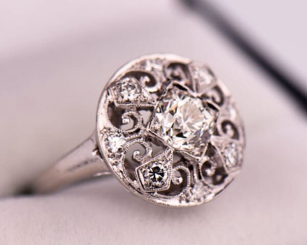 late art deco circular old european cut diamond filigree ring 4