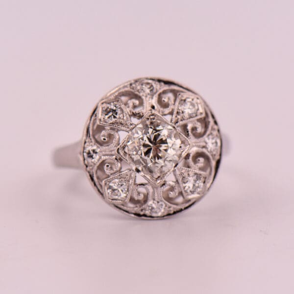 late art deco circular old european cut diamond filigree ring