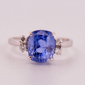 mid century untreated ceylon cornflower blue sapphire and diamond ring