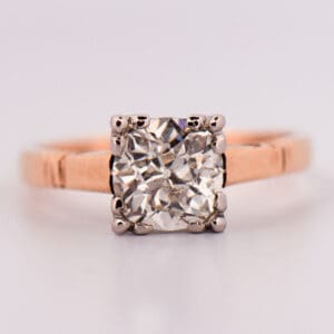 old european cut diamond solitaire engagement ring with fishtail prongs