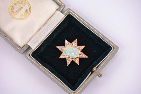 victorian star brooch with opal and old mine cut diamonds 4