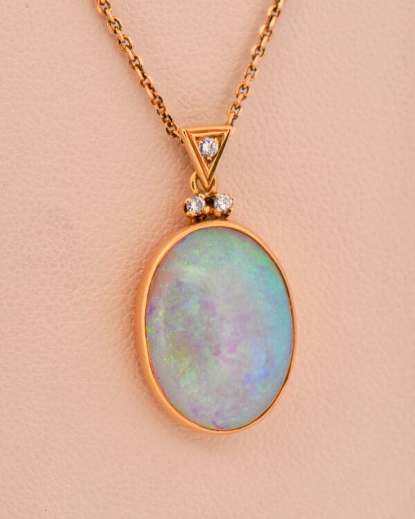 vintage bezel set yellow gold crystal opal and diamond pendant 4