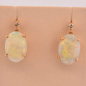 vintage large opal and diamond dangle earrings