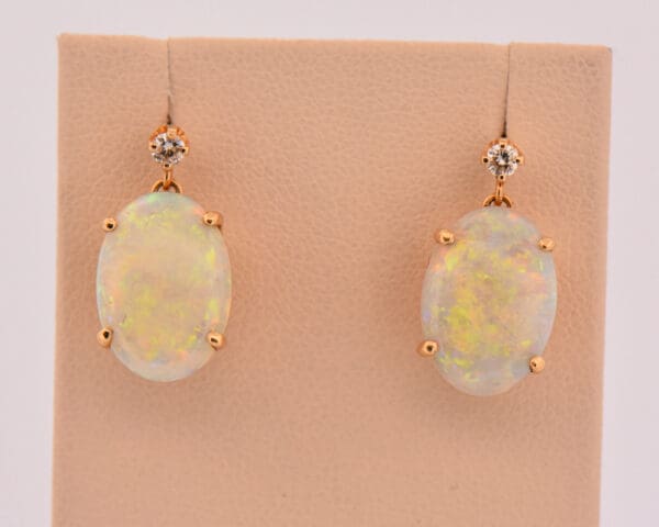 vintage large opal and diamond dangle earrings