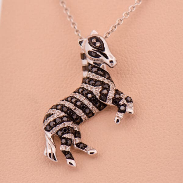 white gold and diamonds 3d figural zebra pendant 2