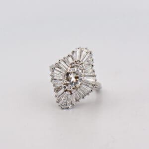 amazing diamond ballerina ring with old euro center and baguette accents