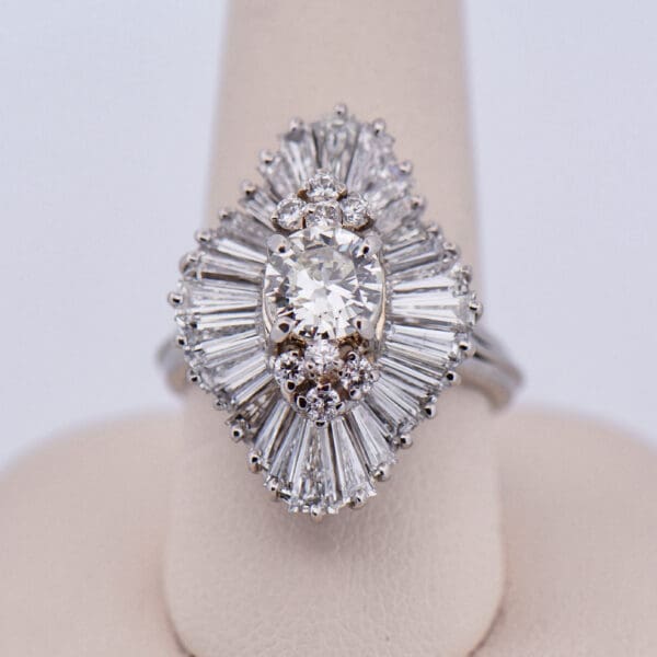 amazing diamond ballerina ring with old euro center and baguette accents 4