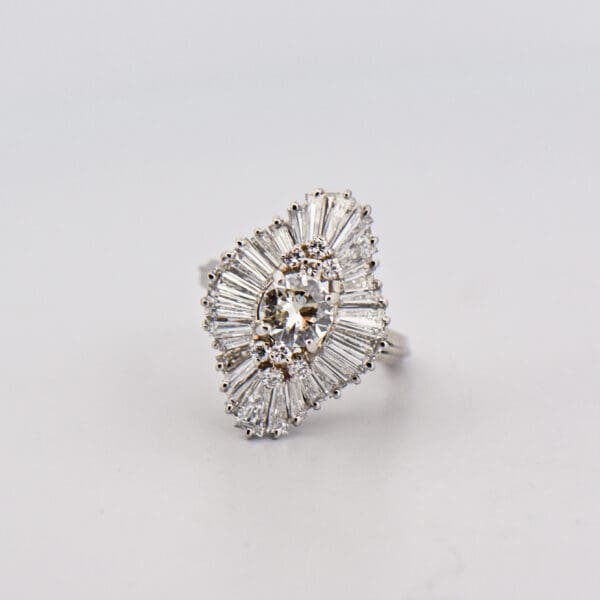 amazing diamond ballerina ring with old euro center and baguette accents