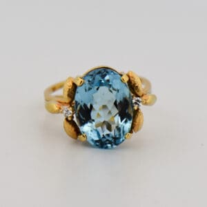 amazing mid century oval aquamarine cocktail ring in 18ky