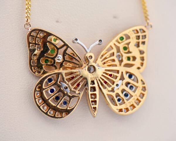 estate 18k gold diamond and gemstone set butterfly necklace 3