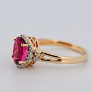 neon magenta rubellite tourmaline and diamond ring