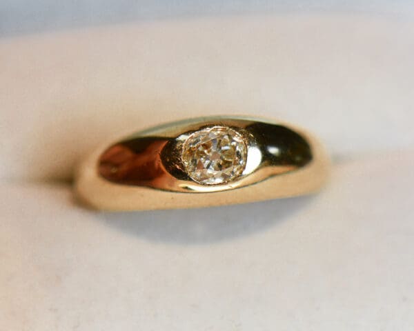 old mine cut diamond low profile gold band ring 4