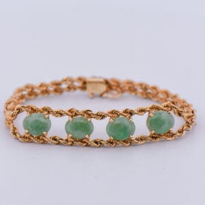 vintage gold rope bracelet with green jadeite jade accents