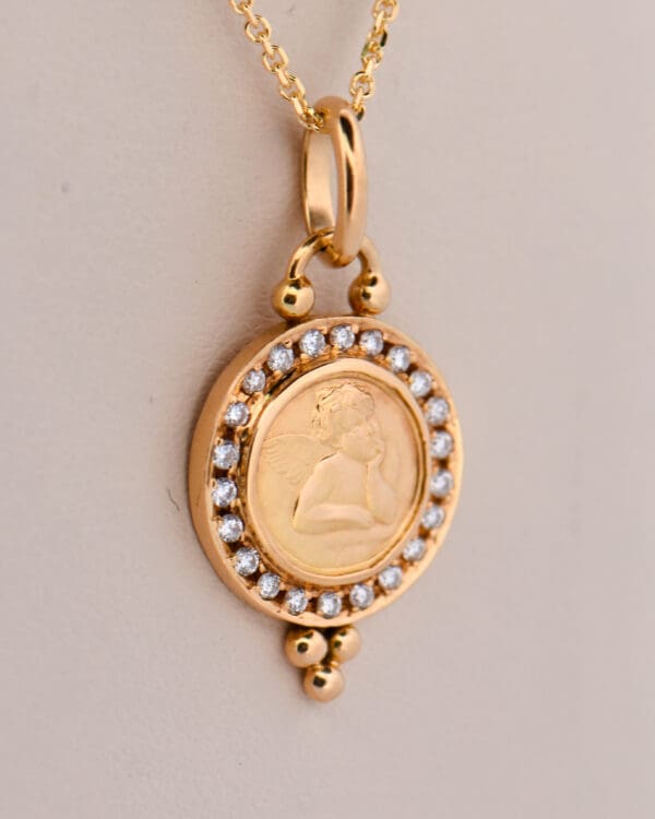 vintage italian gold charm with angel cherub diamond halo 2