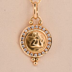 vintage italian gold charm with angel cherub diamond halo